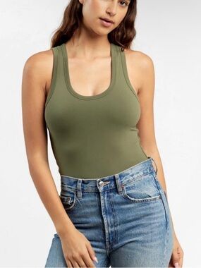 Nuuds Seamless Scoop Tank Bodysuit- Limited Edition Olive- XXL